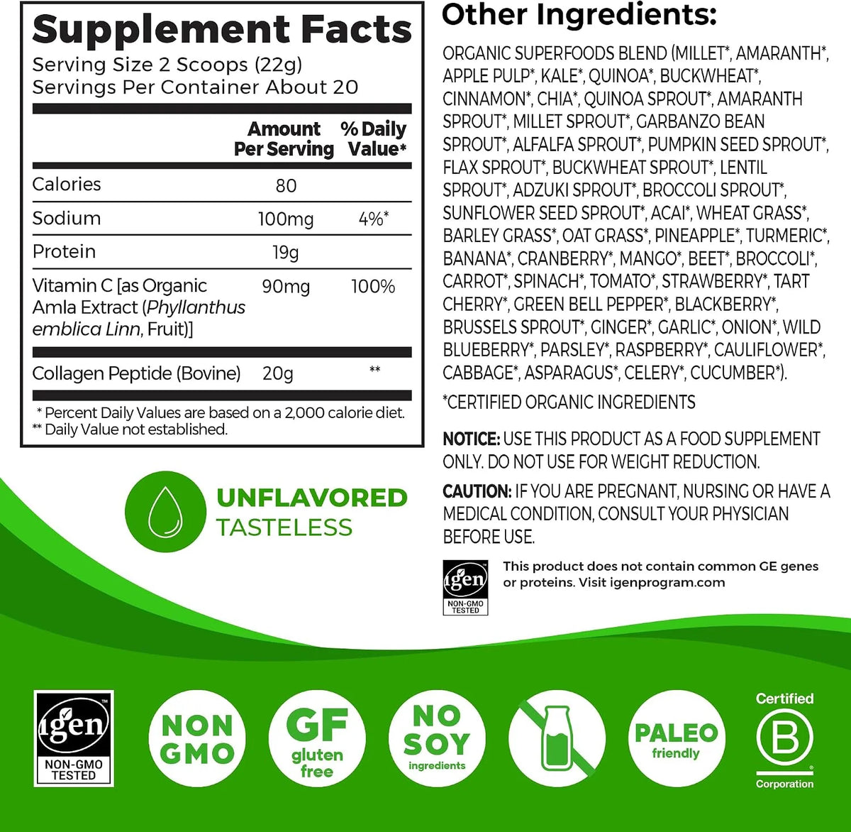 Orgain Hydrolyzed Collagen Powder for Women & Men 1lb